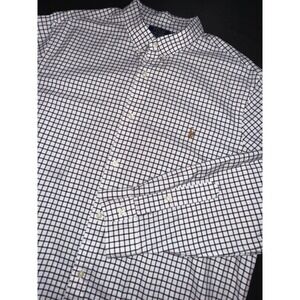 Polo Ralph Lauren Slim Fit Shirt XXL Mens White Plaid Tattersall Cotton Long Slv